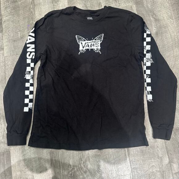 VANS Tops - Vans Butterfly Logo Long Sleeve Graphic Tee Black Checkerboard Small